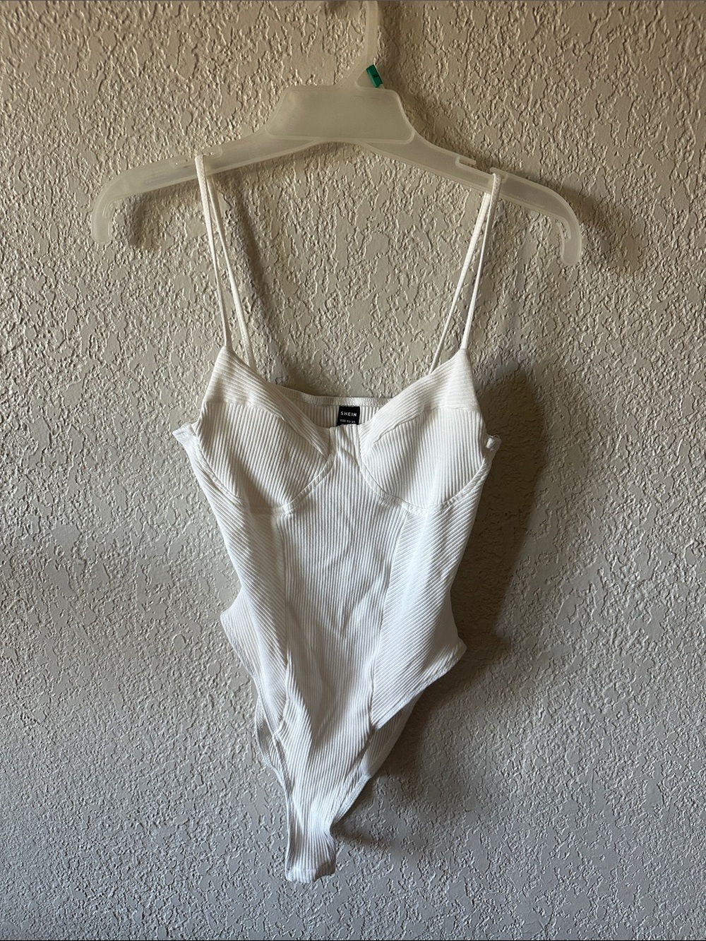 SHEIN White Ribbed Spaghetti Strap Bodysuit